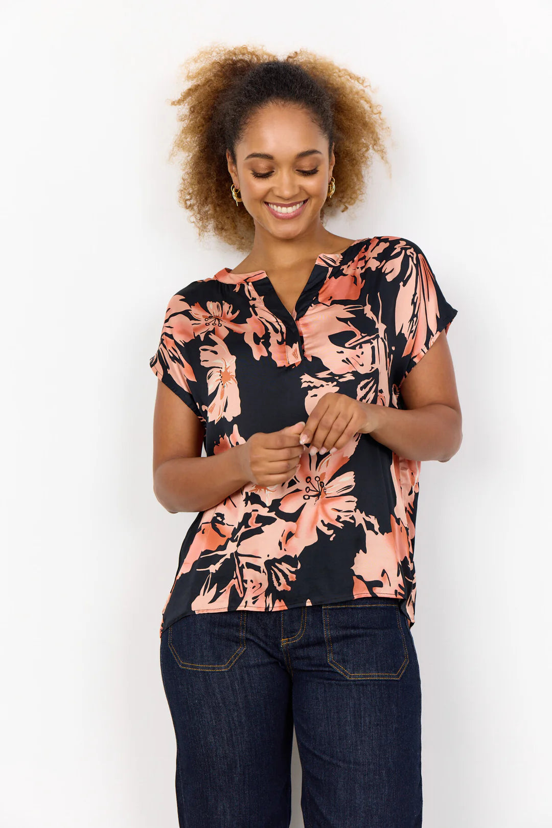 Bluse koral blomster