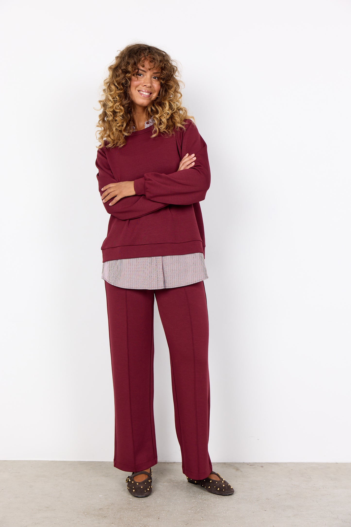 Sweatbluse med skjorte - bordeaux