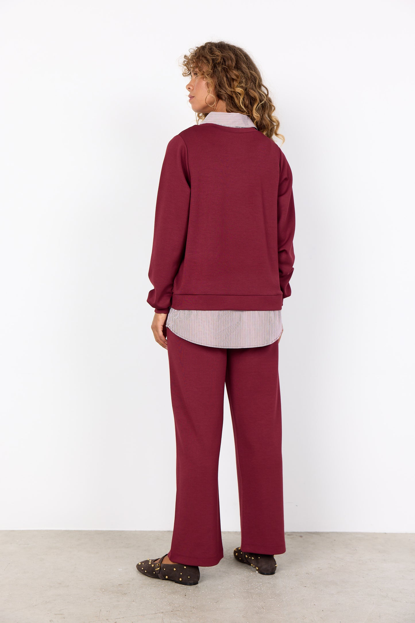 Sweatbluse med skjorte - bordeaux