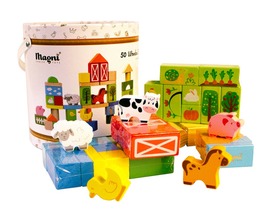 Klodser i opbevaringskasse Bondegårdstema, 50 stk FSC