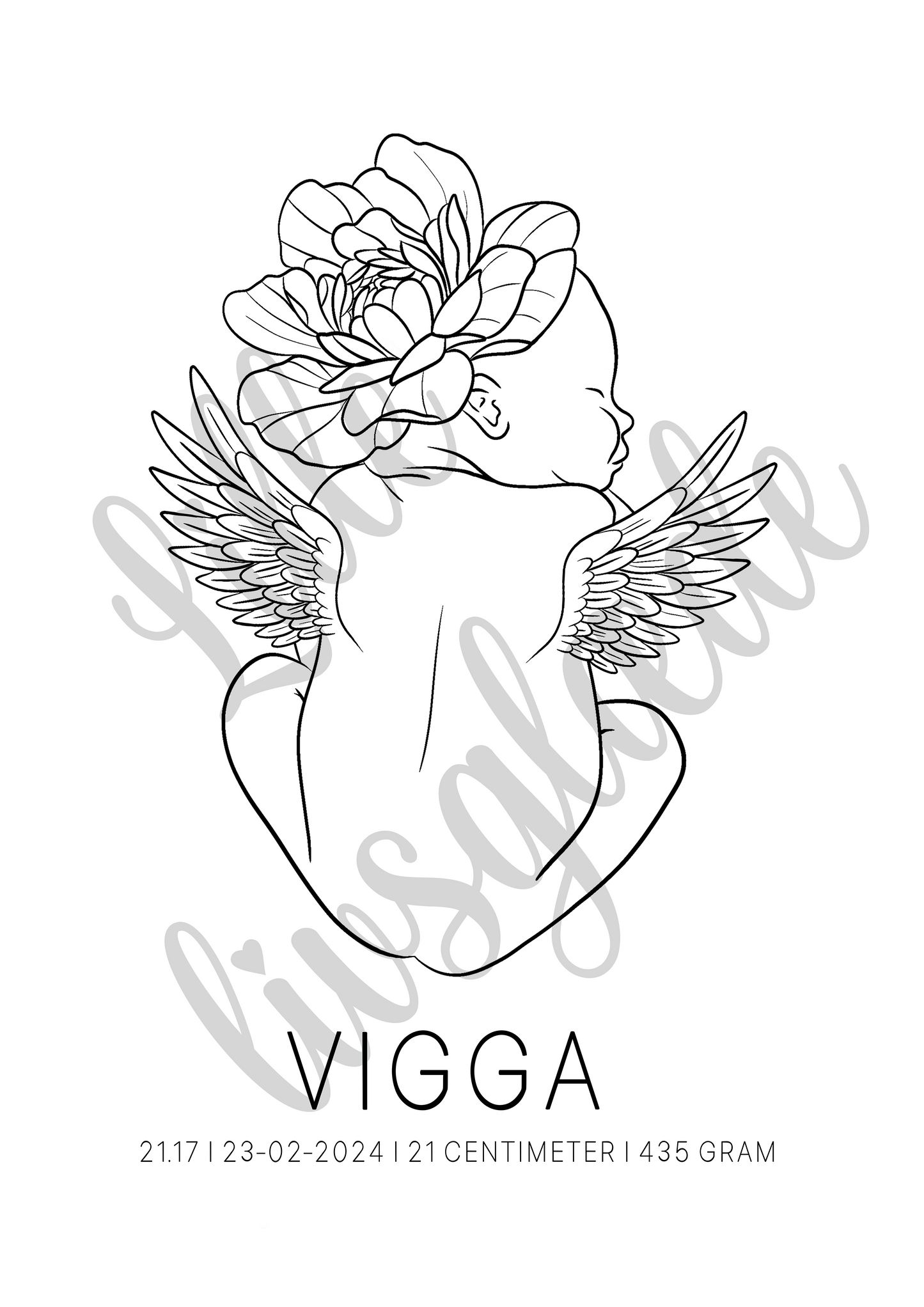 Floral Fødselsplakat for et englebarn A3