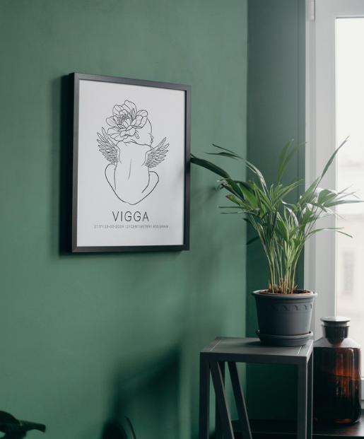 Floral Fødselsplakat for et englebarn A3