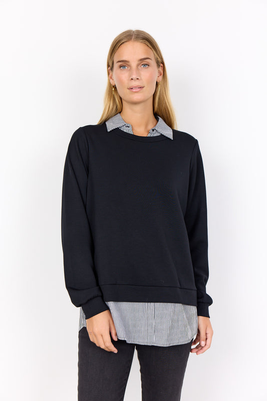 Sweatbluse med skjorte - sort