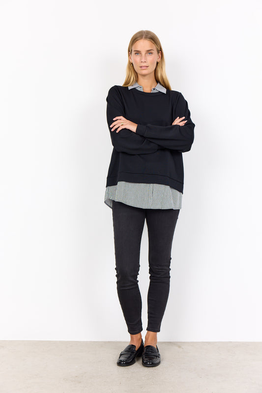 Sweatbluse med skjorte - sort
