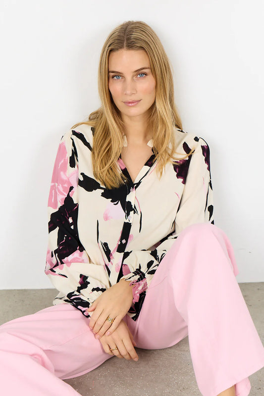 Skjorte med blomster (lyserød)